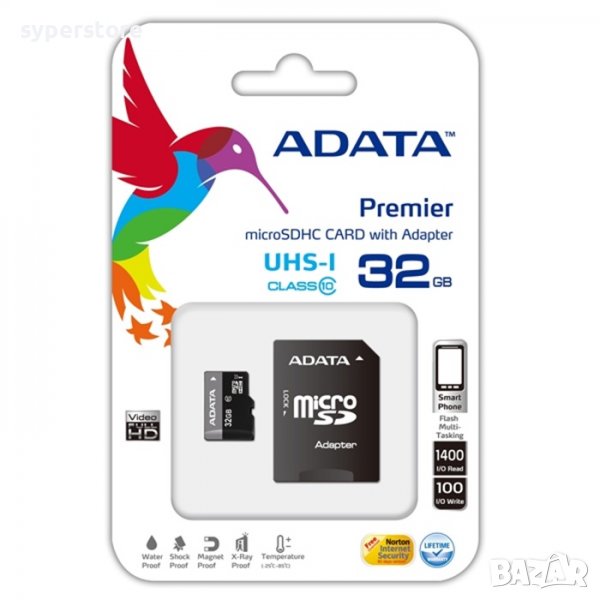 Флаш карта Micro SDXC 64GB, UHS-I Class 10 + SD Adapter, Adata, SS300245, снимка 1