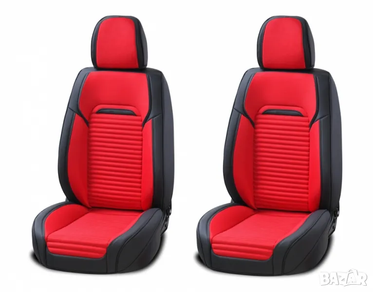 Луксозен комплект кожена универсална тапицерия за седалки – черно и червено, снимка 1