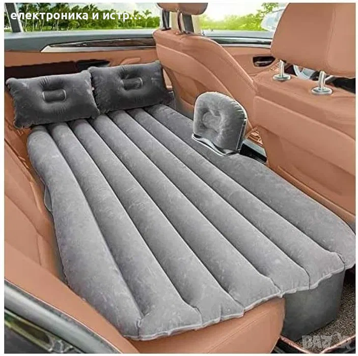 Сиво надуваемо легло за сън в автомобил на път за задна седалка , снимка 1