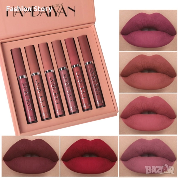 Комплект от 6 броя дълготрайни течни матови червила за устни Handaiyan, снимка 1