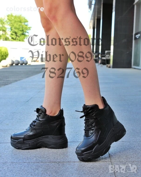 Кецове на платформа - черна кожа - PA100-1 , снимка 1