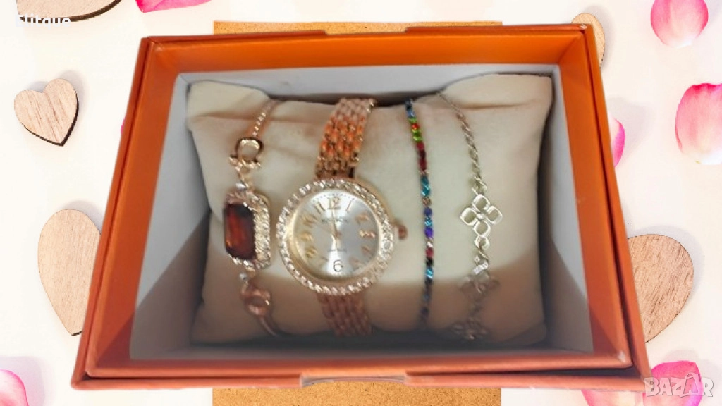 Луксозен дамски комплект часовник и гривни, снимка 1