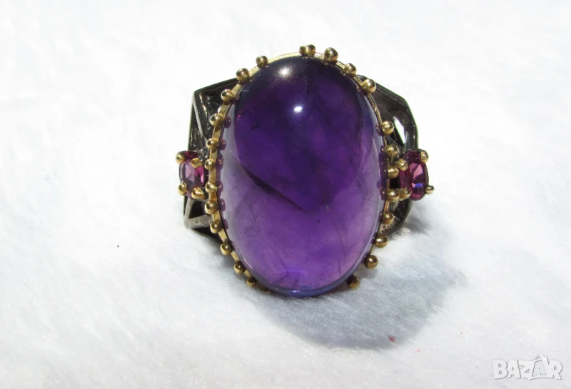 925 голям себърен пръстен с 28 карата аметист, снимка 1