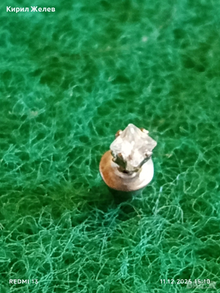 Сребърна обеца с инкрустиран цирконий ръчна изработка 41451, снимка 1