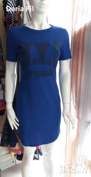 Рокля в тъмен кралскосин цвят без закопчаване, снимка 1