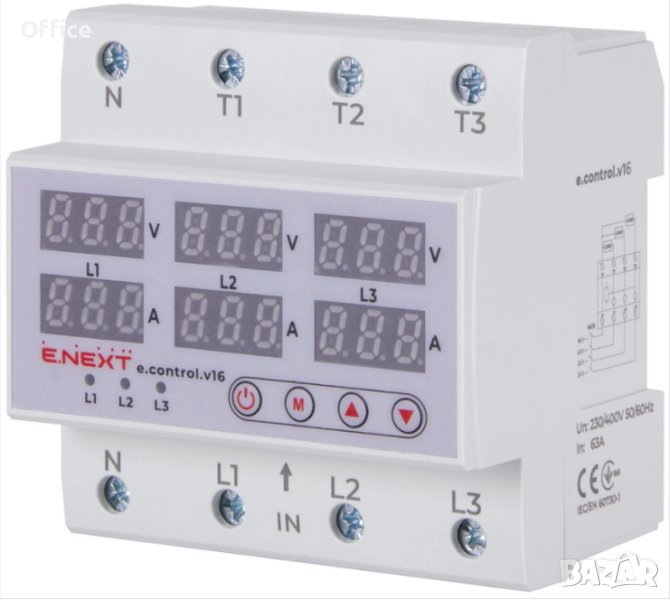 Реле за контрол на напрежение и ток, трифазно 63А, с индикация e.control.v16, снимка 1