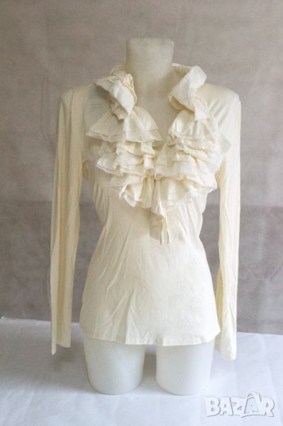 Дамска блуза в цвят екрю с жабо Diego Reiga - L, снимка 1