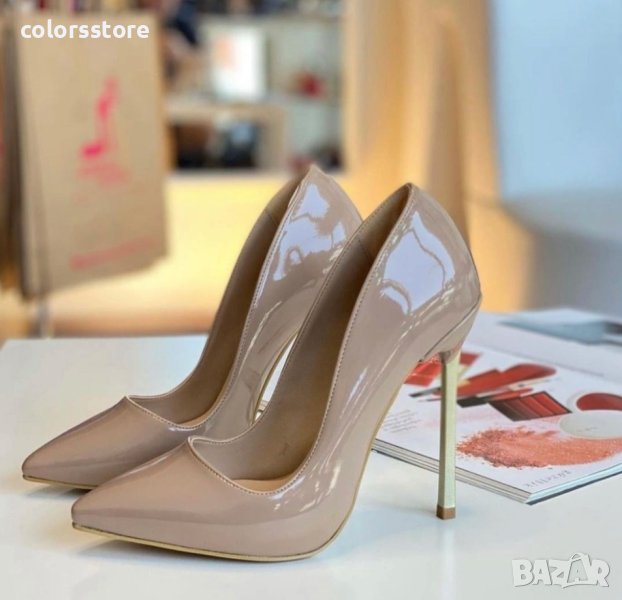 Обувки на ток - бежов лак - 6060, снимка 1
