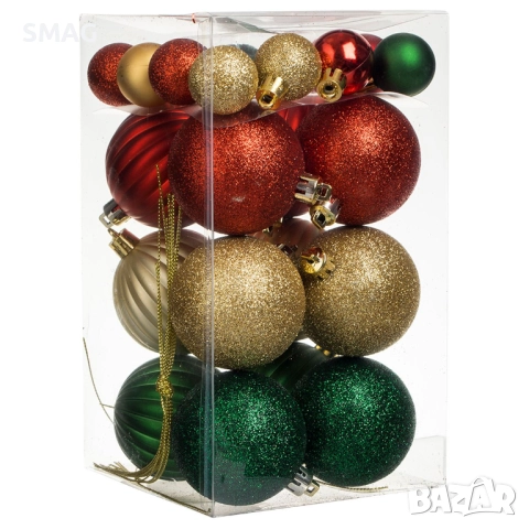 24 броя коледни топки червено-зелено-златисто 3–6 см_1253883