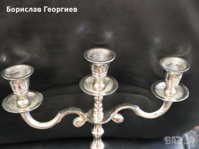 Голям троен свещник метален , снимка 5 - Антикварни и старинни предмети - 52221177