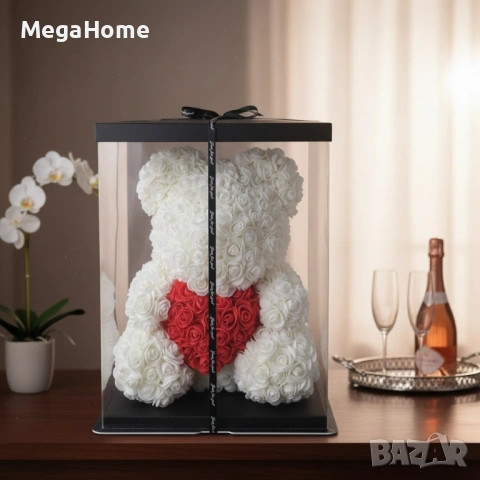 Луксозно Мече от Рози Rose Bear в Подаръчна опаковка, снимка 8 - Декорация за дома - 53333535