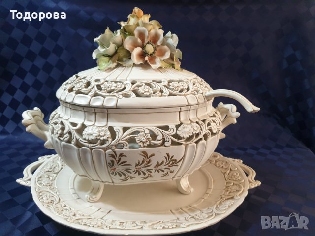 Голям италиански  порцеланов супник,плато и черпак, снимка 4 - Сервизи - 44138136