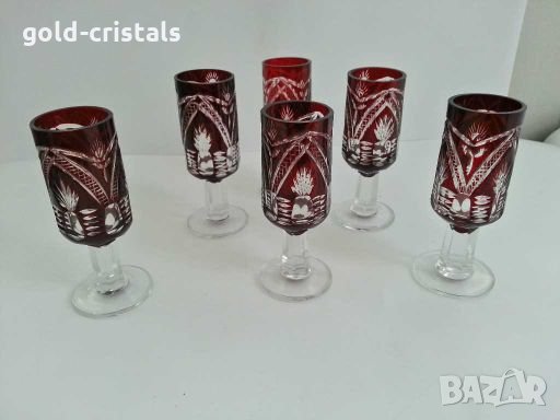 кристални чаши цветен червен кристал, снимка 7 - Антикварни и старинни предмети - 28766260