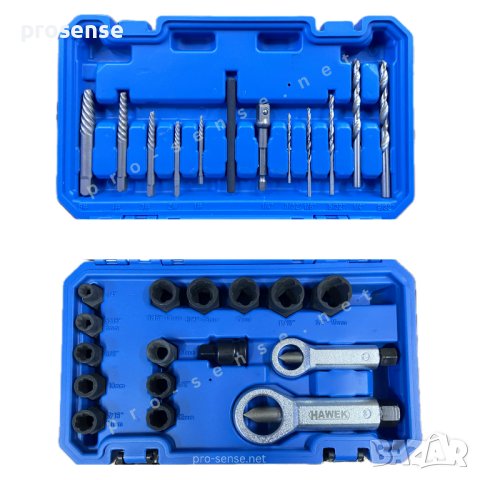 Комплект Екстрактори на Болтове, Гайкоцеп и Шпилководачи 28 части HAWEK, снимка 4 - Аксесоари и консумативи - 43592085