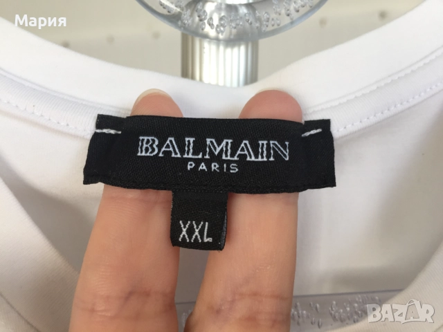 Л / ХЛ Оригинална Balmain Дамска Туника Тениска Бяла Черна Еластичен мек памук, снимка 5 - Туники - 51500508