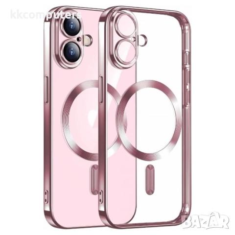 Силиконов кейс bSmart Chrome Magsafe с протектори за камерите, За iPhone 17 (6.3), Розово-златен и П