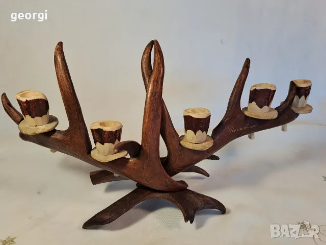 гравиран свещник от еленов рог уникат     25/4, снимка 11 - Декорация за дома - 50144699