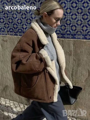 Ново дамско ретро ежедневно кожено яке от изкуствена агнешка вълна, 2цвята, снимка 9 - Якета - 43646219