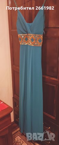 Разкошна тюркоазена дълга рокля, снимка 5 - Рокли - 44048096