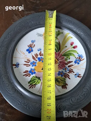 декоративна чиния за стена с гравиран калаен обков  3/4, снимка 3 - Декорация за дома - 48889582