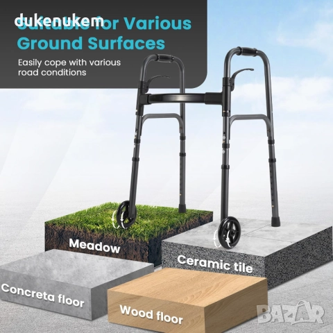 Лека сгъваема проходилка с колелца, регулируема височина, алуминиеви дръжки и тригер функция, снимка 6 - Други стоки за дома - 52466225