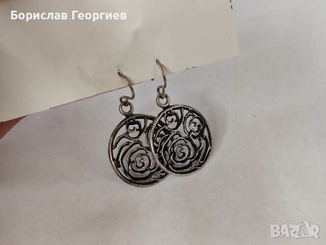 Сребърни обеци с рози, снимка 5 - Обеци - 43638216