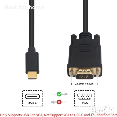 Адаптерен кабел Duttek USB C към VGA 6 фута/1.8 м, USB Type-C към VGA , снимка 2 - Кабели и адаптери - 53406265