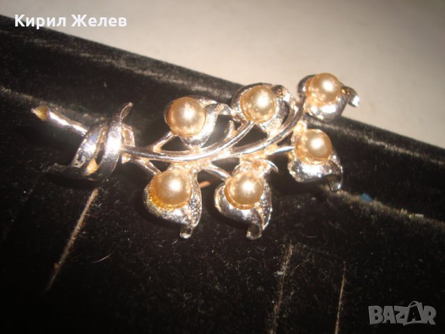 ПЕРЛЕНА РЕТРО АРТ ФЛОРАЛНА БРОШКА с БЯЛА ПОЗЛАТА 9498, снимка 3 - Други - 32266505