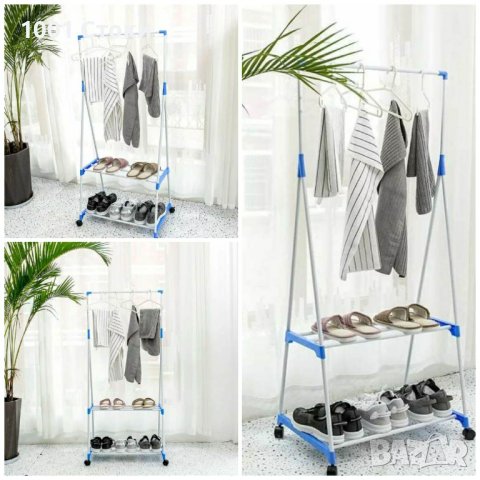 Подвижна закачалка за дрехи, С колела, Метал, снимка 1