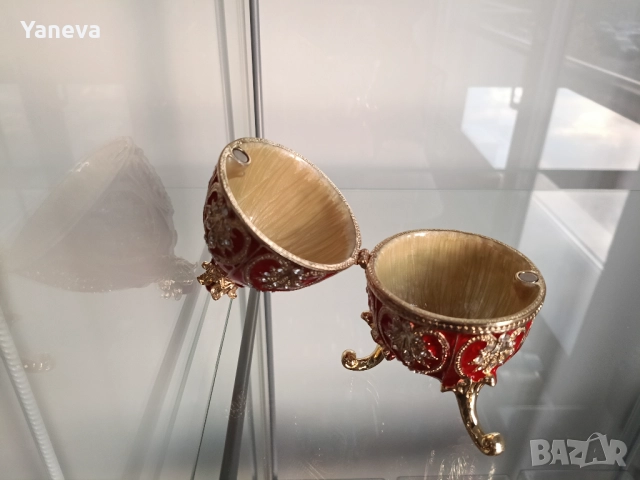 Метални , елегантни , луксозни кутии за бижута , оформени като яйце в стил Фаберже. , снимка 5 - Статуетки - 52155928