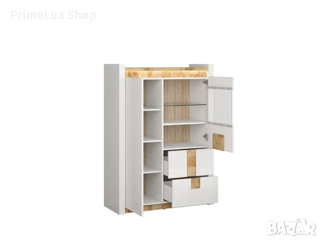 Витрина ALAMEDA REG1W1D2S бял лак/дъб уест/бял лак , снимка 5 - Шкафове - 53172309