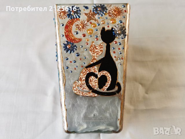 Ръчно рисуван стъклен свещник или ваза за сухи цветя. , снимка 7 - Вази - 38901029