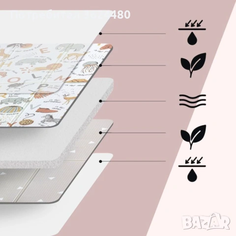 Сгъваемо двулицево килимче за игра Термоизолиращо 4854, снимка 6 - Други - 53307189