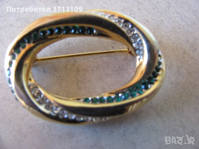 Красива Брошка с изумруди (смарагди ),цирконии,маркировка, снимка 2 - Други - 51668921