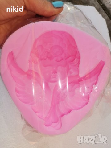 3D супер голям ангел глава лице момиче с венец и крила силиконов молд форма калъп гипс декор сапун, снимка 2 - Форми - 40132968