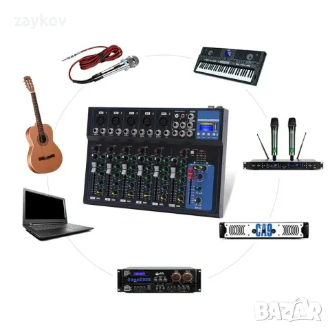 7-канален преносим миксер с MP3 жак Звукова миксираща конзола 48V Нов черен, снимка 3 - Други - 47412020