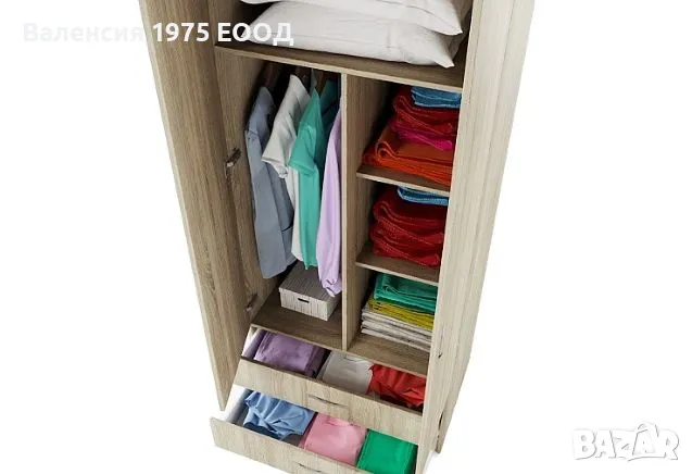 Двукрил гардероб с чекмеджета Сити 1008 сонома, орех адмирал или комбинация бяло/ арвен, снимка 3 - Гардероби - 20978369