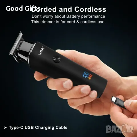 Професионална Машинка за Подстригване VGR V-937 – LCD дисплей, USB-C, 2000mAh батерия, снимка 7 - Машинки за подстригване - 50390359