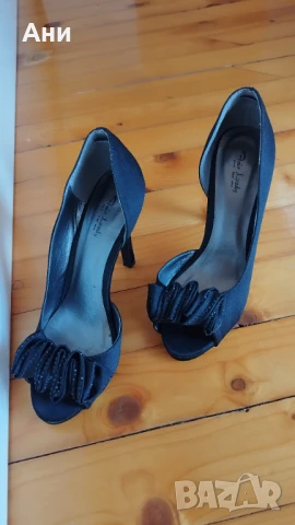 Сатенени черни обувки 36 номер , снимка 2 - Дамски елегантни обувки - 51217543