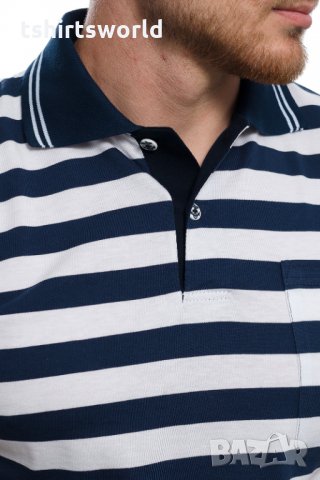Нова мъжка моряшка блуза на тъмносиньо и бяло райе с яка и копчета, снимка 5 - Блузи - 27950574