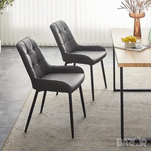ПРОМОЦИЯ Трапезни столове с дамаска от изкуствена кожа (к-кт от 2 бр) C-U-DC-A0399GY, снимка 6 - Столове - 49300678