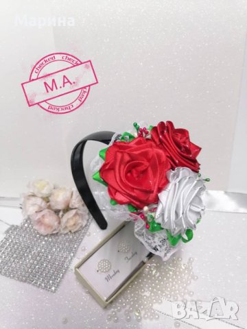 Страхотна диадема с рози бяла и червена! , снимка 5 - Шноли, диадеми, ленти - 32576337