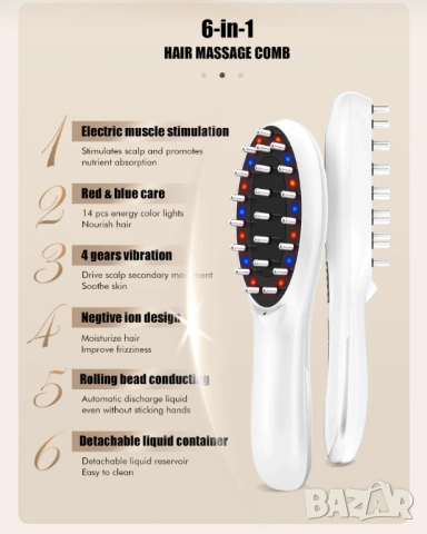 Електрически EMS гребен LED терапия растеж на косата против косопад, снимка 6 - Други - 52033899