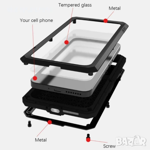 Xiaomi 15 Pro Удароустойчив LOVE MEI Метал + Силикон Калъф + Закалено Стъкло – Черен, Червен, Сребри, снимка 5 - Калъфи, кейсове - 50712939