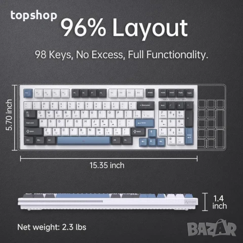 K98SE Механична геймърска клавиатура, 98 клавиша с LED подсветка, 96% QWERTY US подредба, кабелна..., снимка 6 - Клавиатури и мишки - 50556164