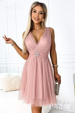 Дамска официална рокля от тюл цвят пудра