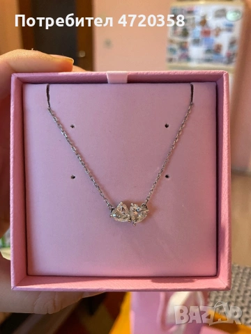 Дамско сребърно колие с две сърца Сваровски/Swarovski, снимка 3 - Колиета, медальони, синджири - 53237845