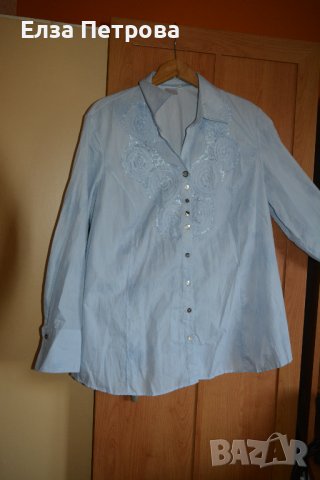 Банкетна дамска интересна млечносиня риза с дълъг ръкав, снимка 1