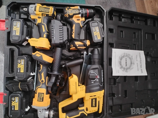 Безчеткови акумулаторни машини 4 в 1 винтоверт гайковерт ъглошлайф перфоратор с четири батерии ., снимка 5 - Други инструменти - 51357395