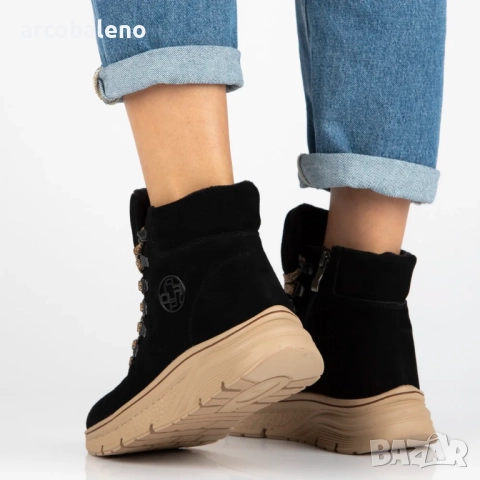 Дамски боти до глезена, изработени от естествен велур с декоративни връзки Grega, 2цвята , снимка 13 - Дамски боти - 52597732
